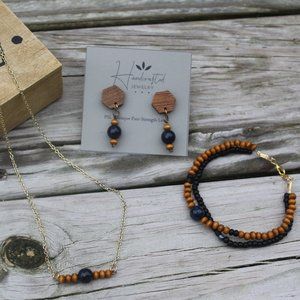 Handcrafted Wooden Bead Bracelet Earring & Necklac